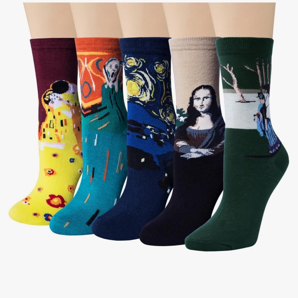 Fun socks Famous art paintings pattern novelty prints 5 pairs colorful